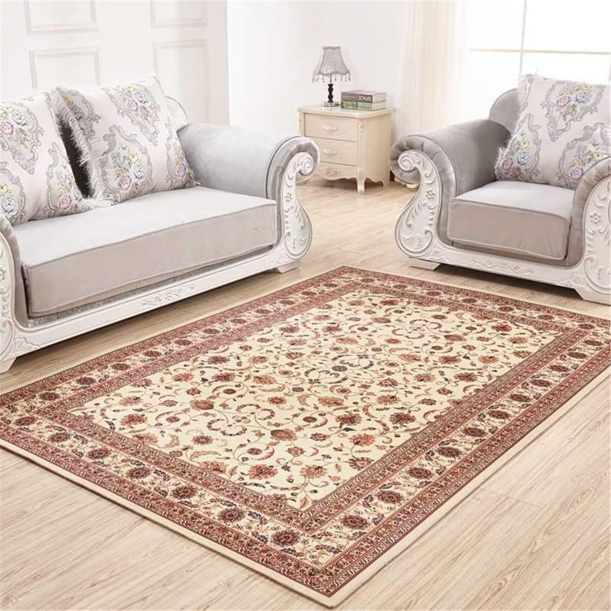 Tapis rouge classique 140x200 cm design imprimé élégant pour salon