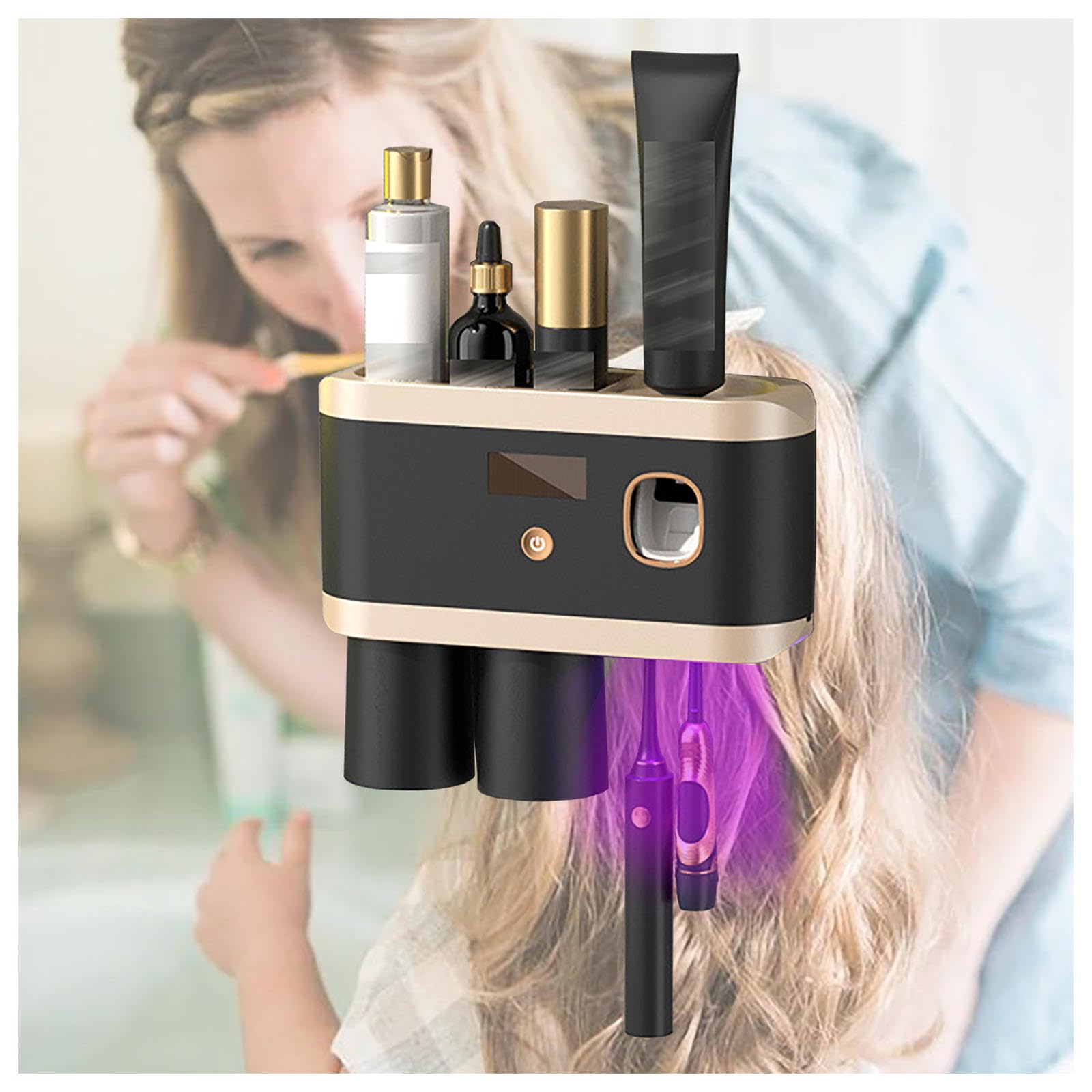 Soporte Cepillo De Dientes Inteligente Limpieza Profunda con UV, Toothbrush Holder Montado En La Pared con Múltiples Ranuras De Carga Solar USB, Soporte Cepillo Electrico,2-Cups