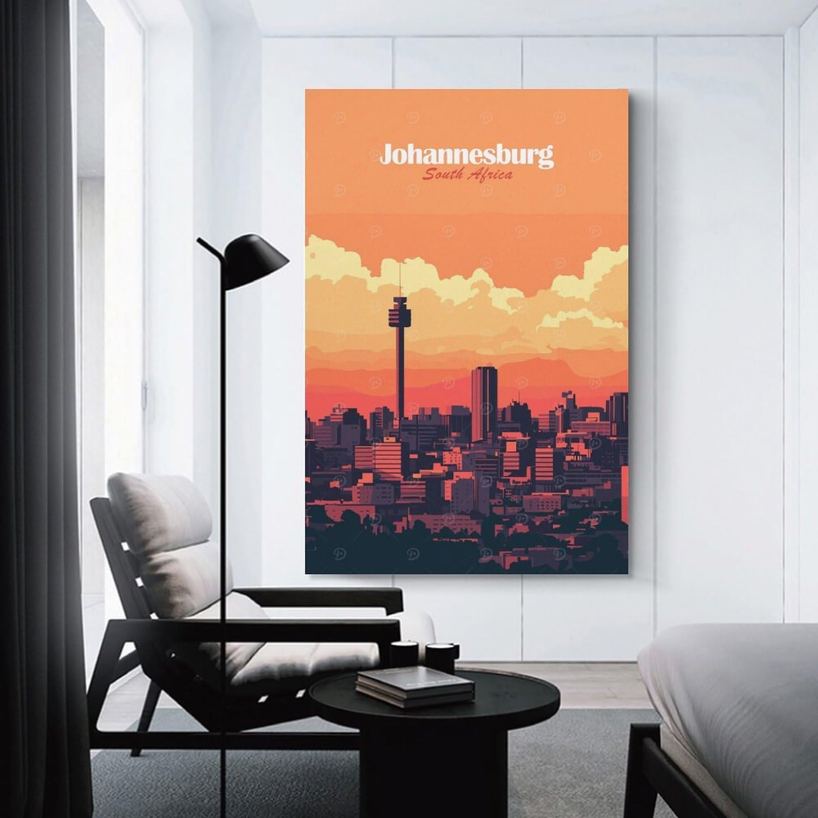 Junmoney Johannesburg Skyline Wall Picture Print, 20x30inch(50x75cm), for Home Office, Desk Area Or Studio, Decorative Artwork for Productive Spaces