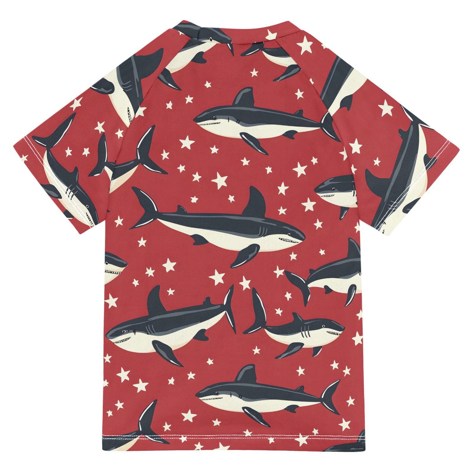 ALAZA Kids Rash Guard Boys Toddler Swim Shirts Short Sleeve Star Shark Red UPF 50+ 3T
