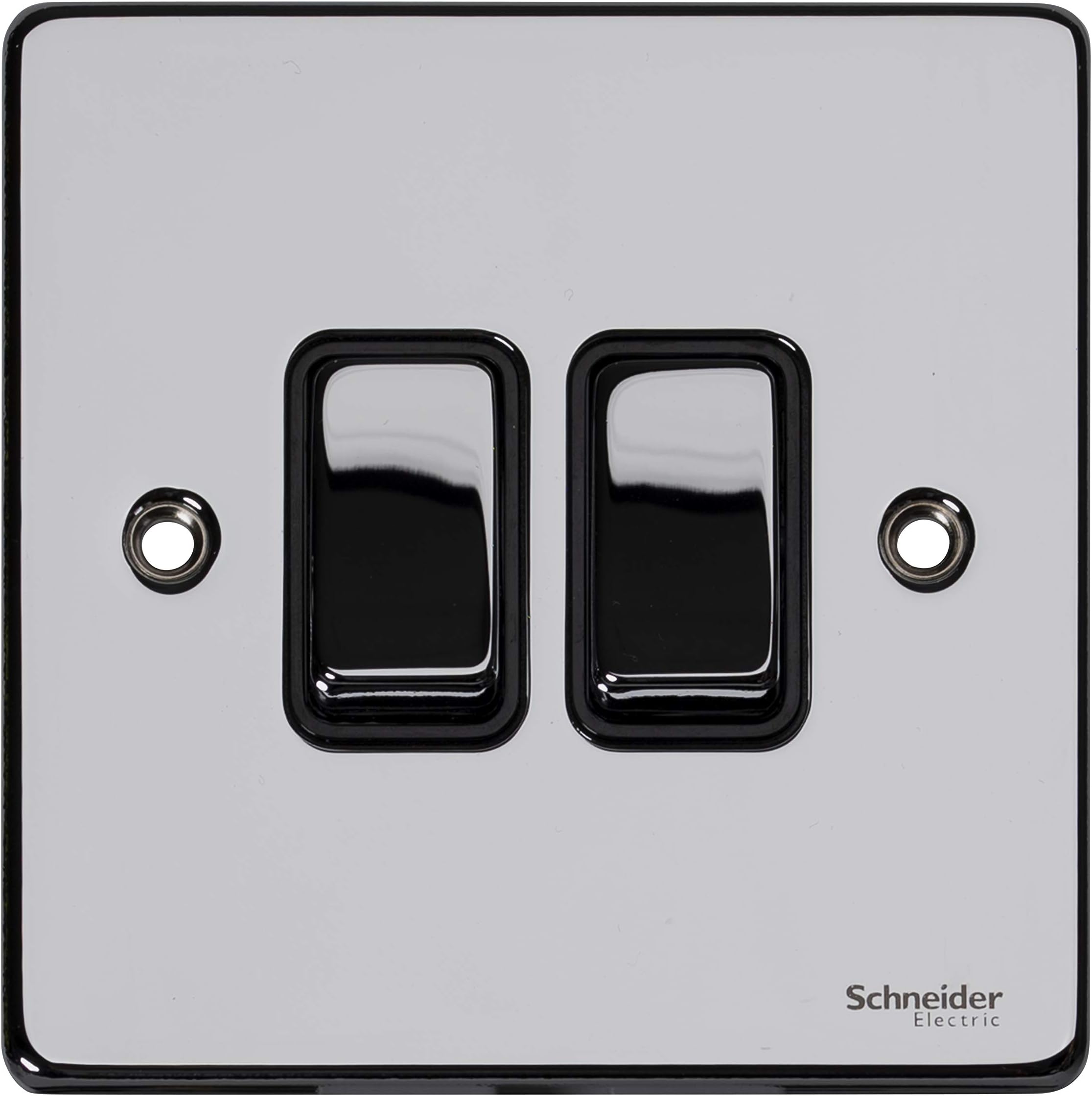 Schneider ElectricGU1522BPC Ultimate Low Profile polished chrome Black insert 2 gang 2 way 16AX plate switch
