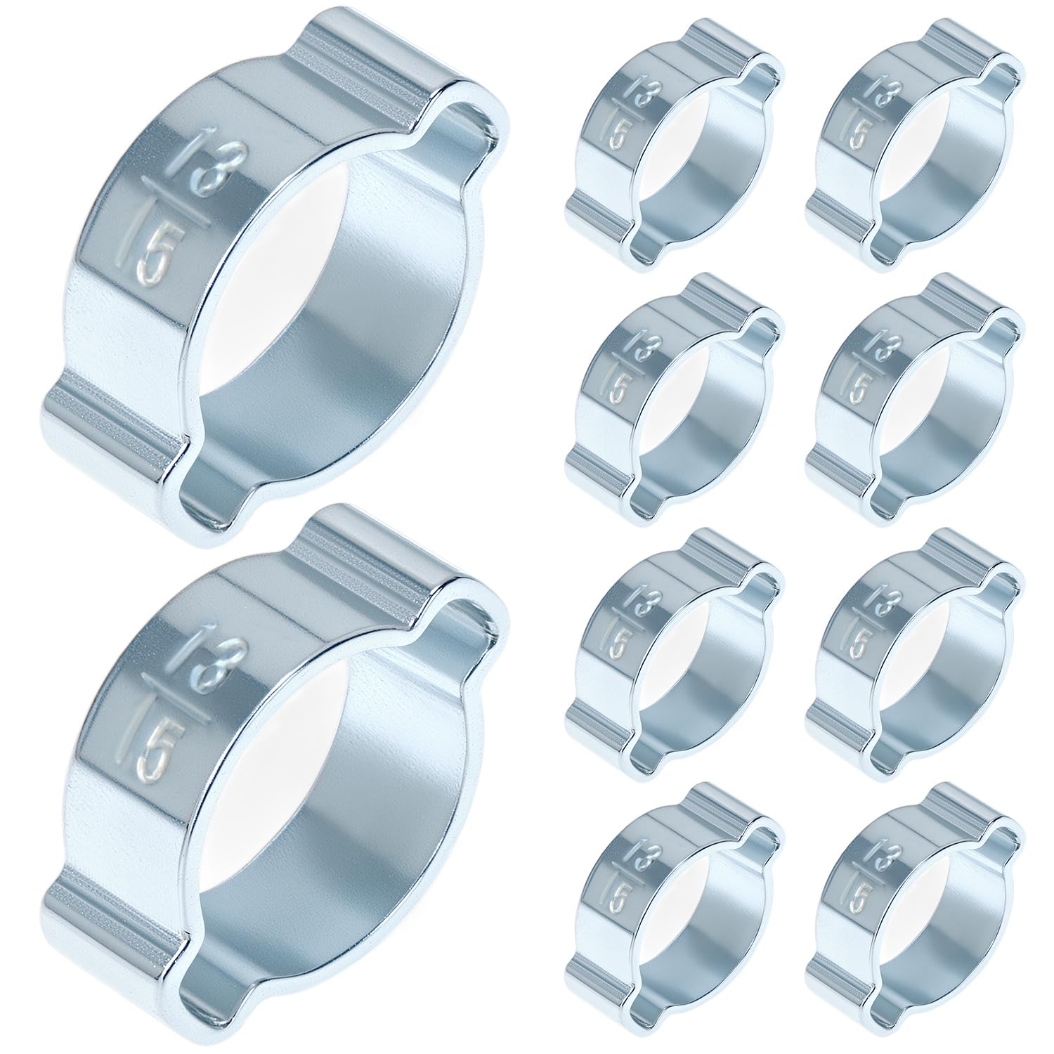 Qwork Qwork® 10Pcs Double-Ear Hose Clips, Zinc-Coated Iron Adjustable Hose Clamps For Petrol/Fuel Pipe (13-15Mm)