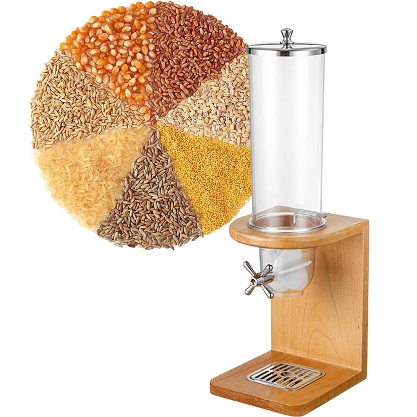 Dispensador De Alimentos Secos De 3,5 L/7 L/10,5 L, Dispensador De Cereales De Tres Cabezales, Dispensador De Almacenamiento De Contenedores De Cereales Para Encimera Con Barril De Pc Y Base De Mader