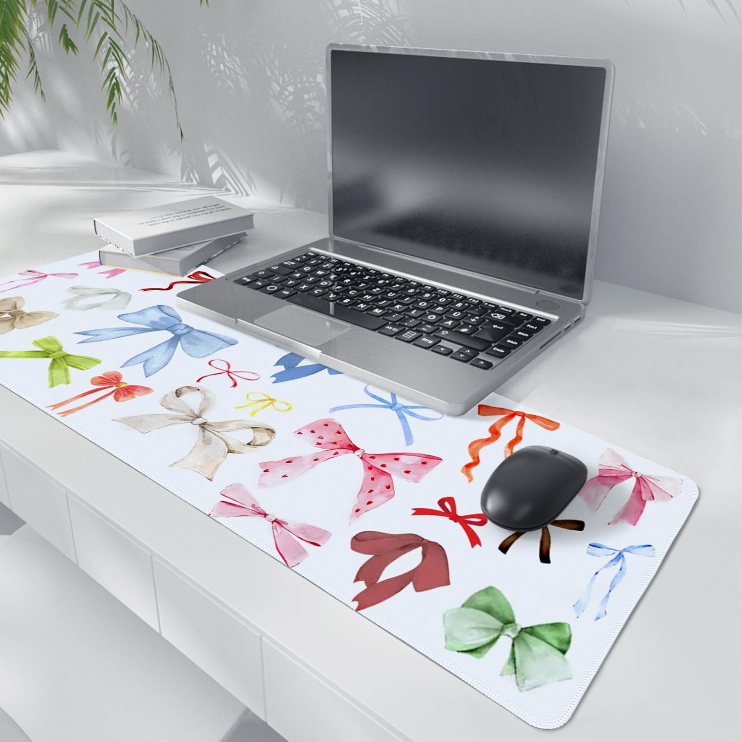 Kawaii Bow Mouse Pad, Girly Coquette Bow XL Large Mouse Pad, Girls Preppy Trendy Laptop Desk Mat for Girly Room Dorm Home Office, Colorful Bows Gifts for Teen Girls,31.5x11.8 image 2