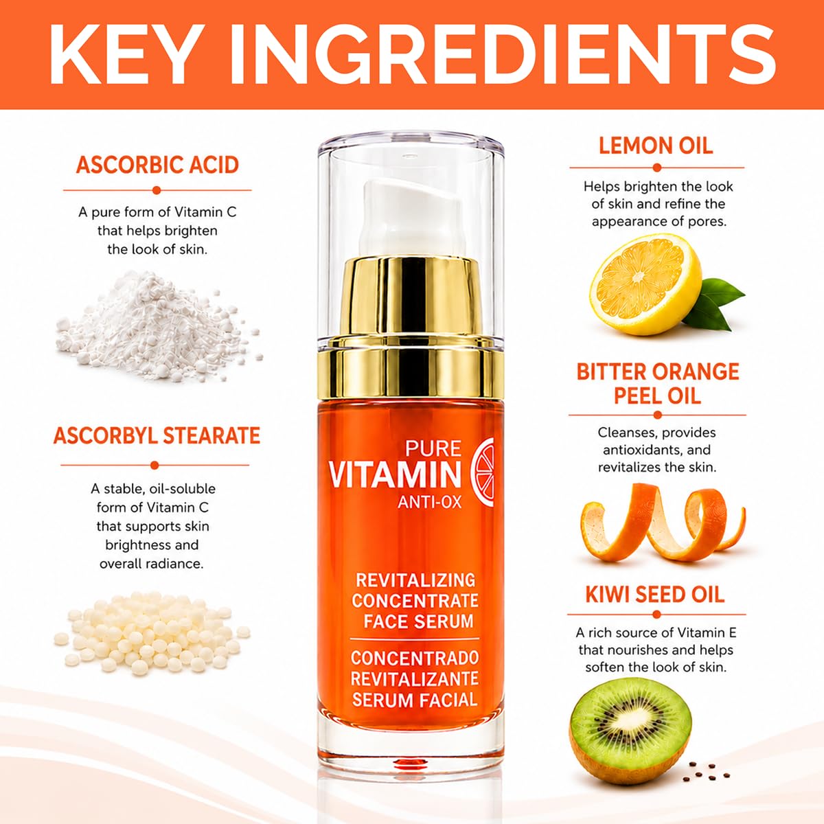 Noche Y Dia Vitamin C Serum for Mature Skin - Made in Spain - Anti Aging Formula Hydrates, Moisturizes, Firms - Targets Sun Spots, Fine Lines, Wrinkles - 30mL (1 fl oz)