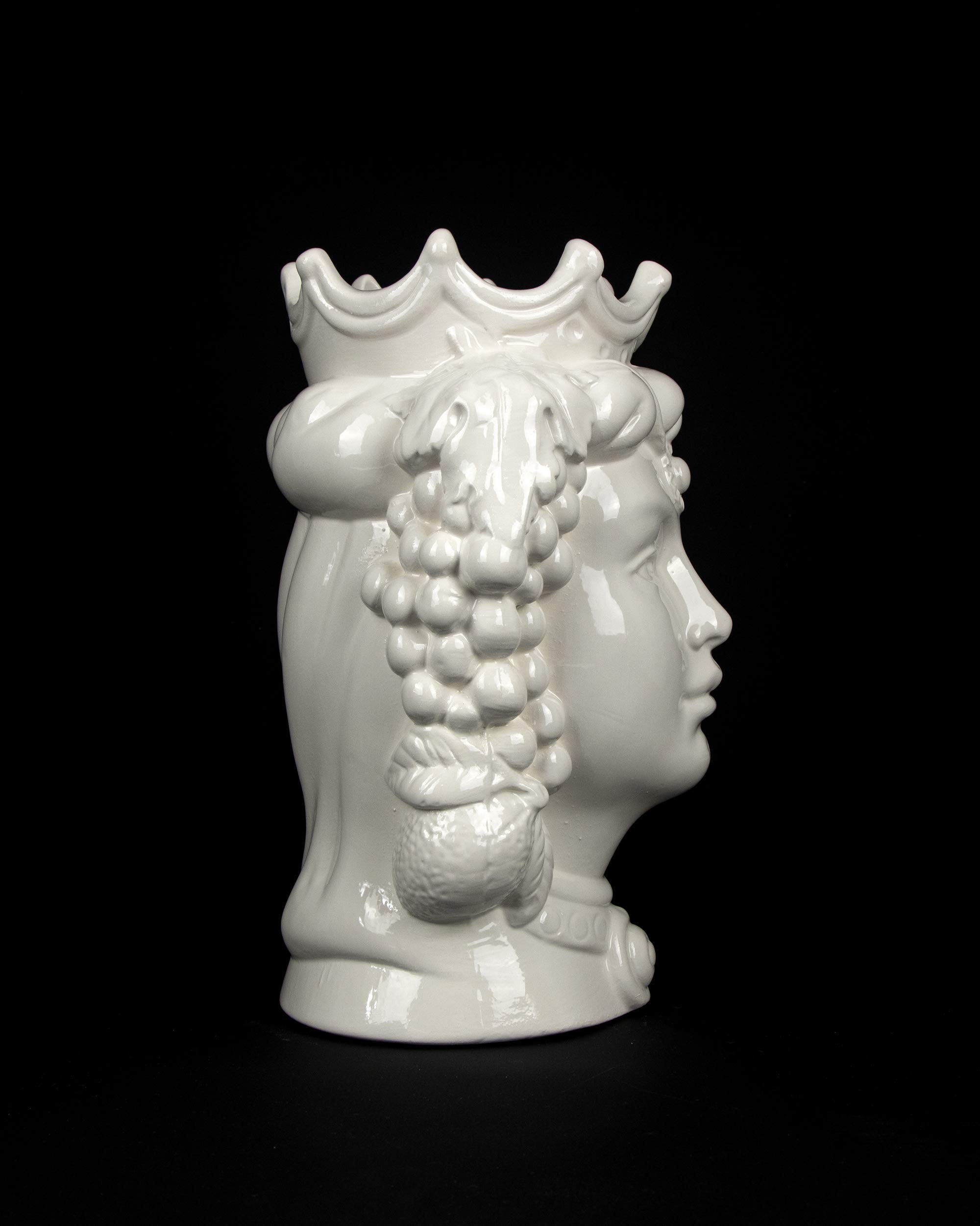 Testa di moro siciliana donna H cm 25 bianca in ceramica di Caltagirone fatta a mano