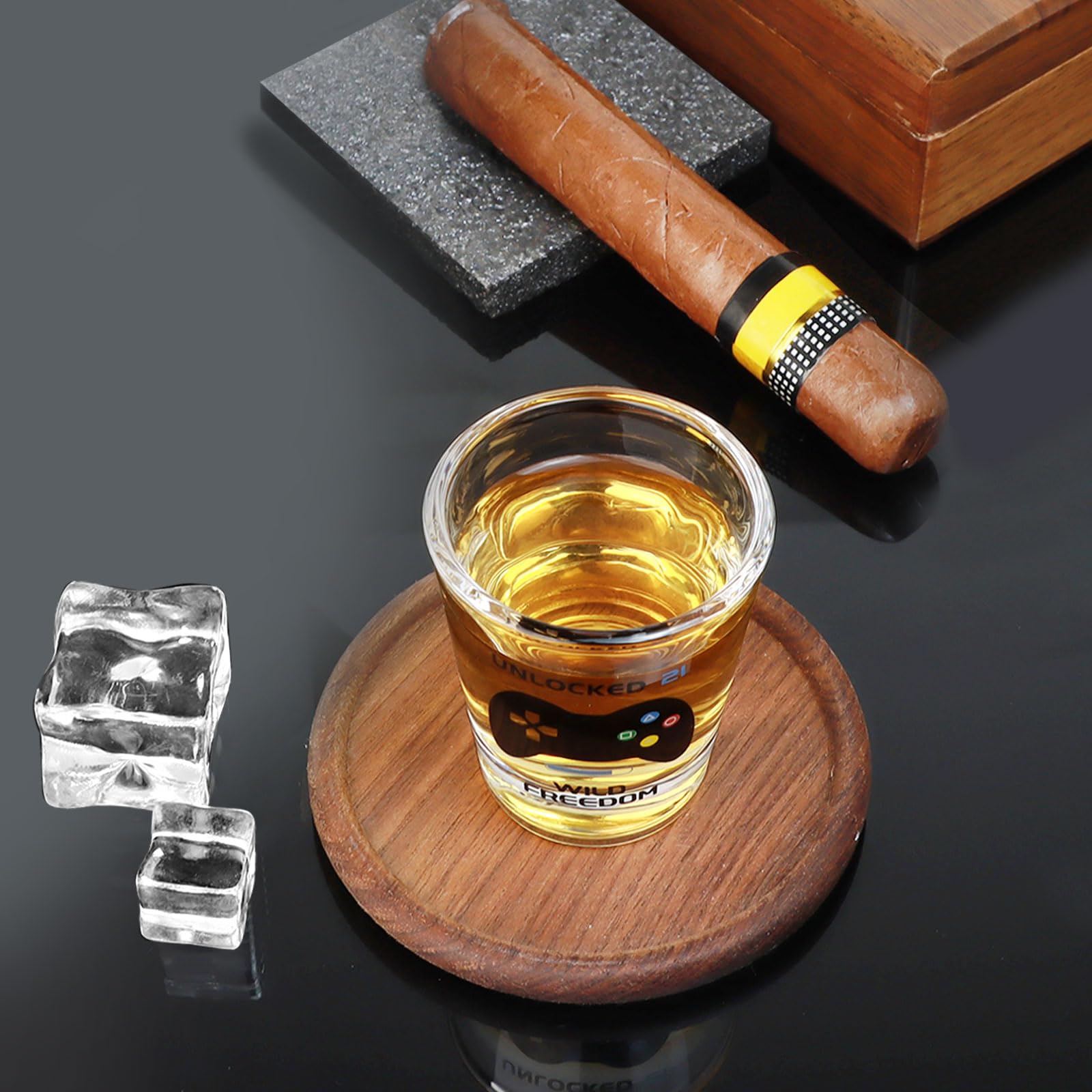 21st Birthday Gifts for Him, Unique Cool Shot Glass, UNLOCKED 21, WILD FREEDOM Print, Ideal 21st Birthday Gifts for Men