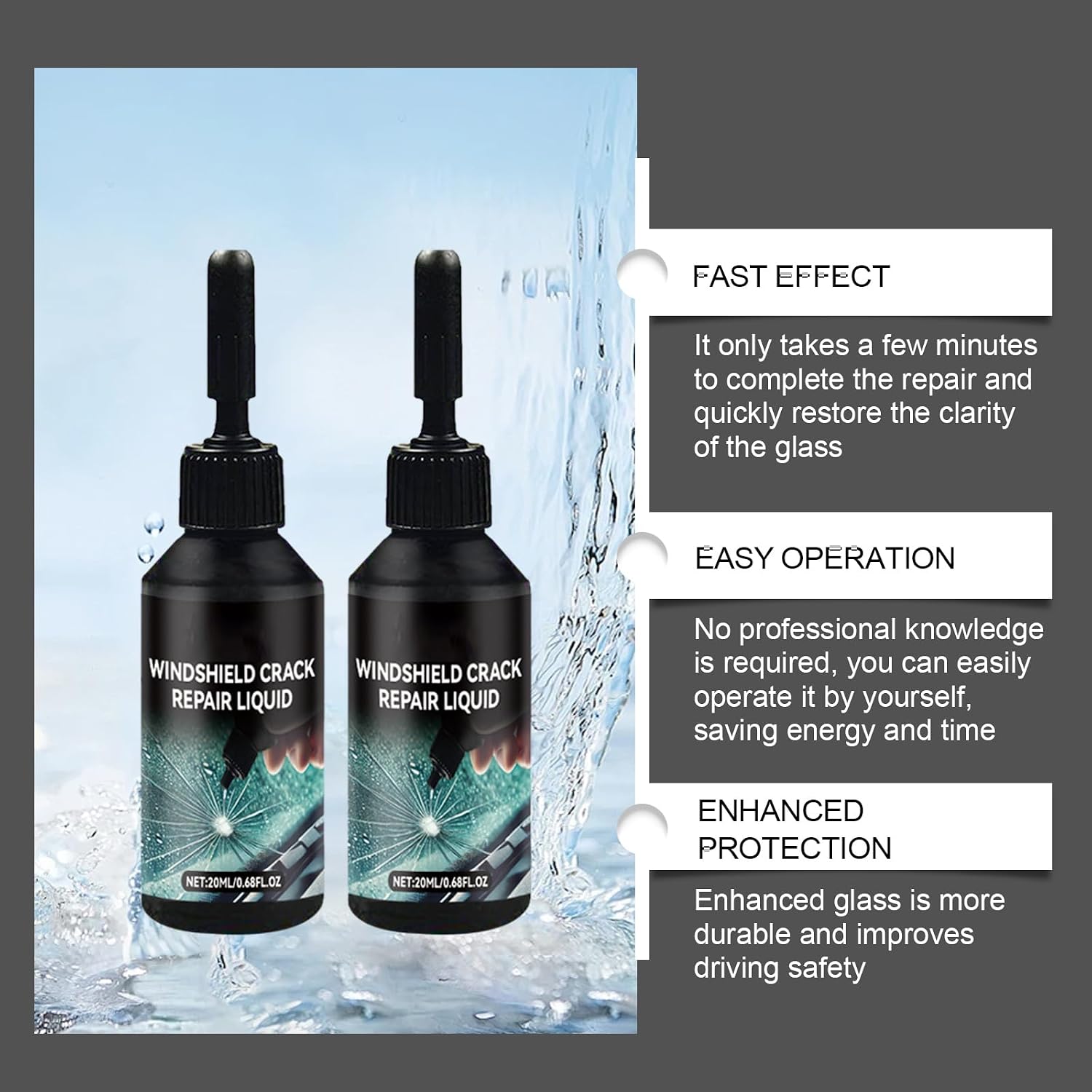 Windshield Chip Repair Kit,2PC 2026 Upgrade Cracked Windshield Repair Kit,Premium Glass Repair Liquid Windshield Repair Kit for Chips and Cracks,Emergency Repair for Star, Linear Cracks & Chips