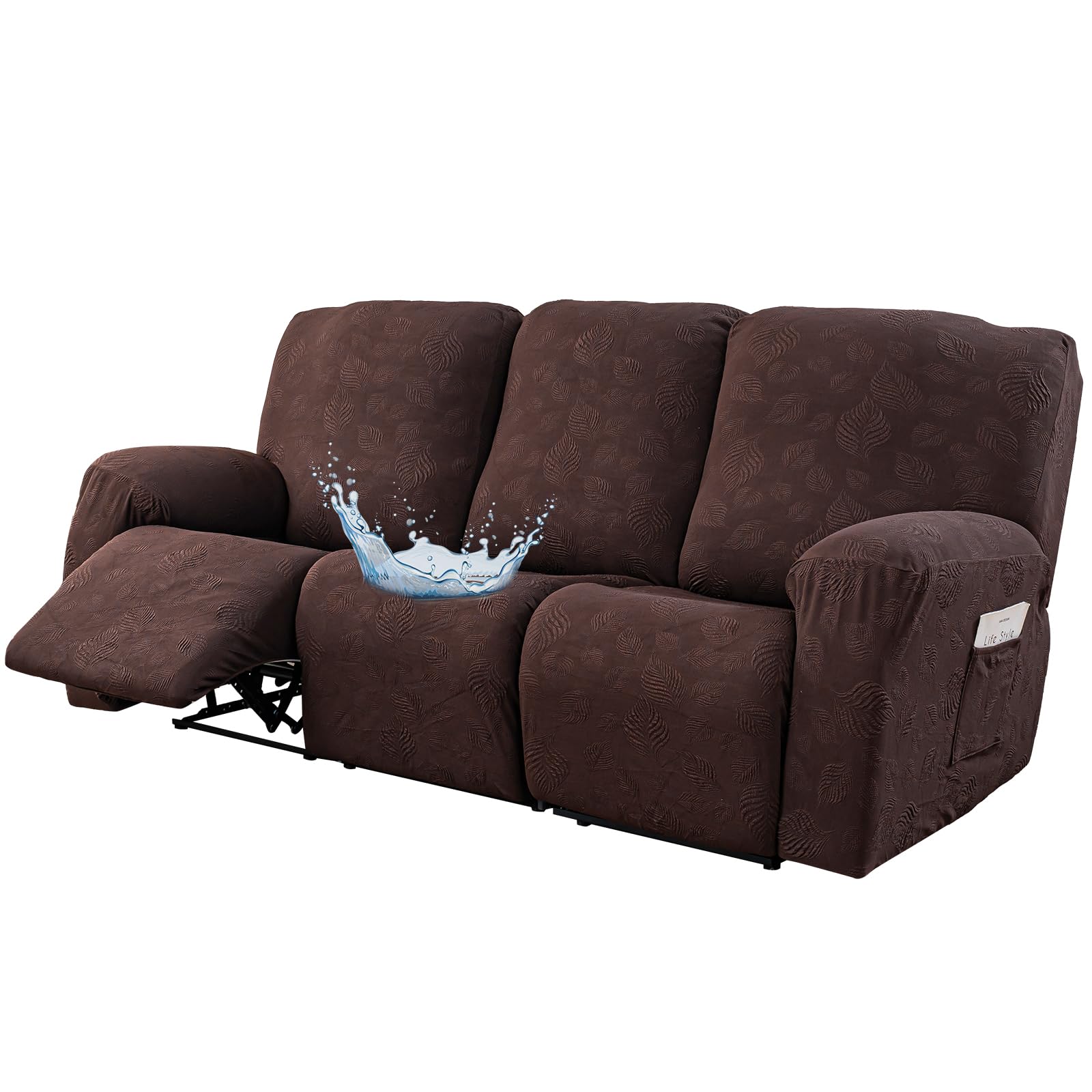 Photo 1 of Gennia Recliner Sofa Covers 5 Pieces, Waterproof Sectional Couch Cover Stretch 3 Seat Reclining Couch Cover Soft Sofa Slipcover with Elastic Bottom Furniture Protector for Kis, Pets (Chocolate)