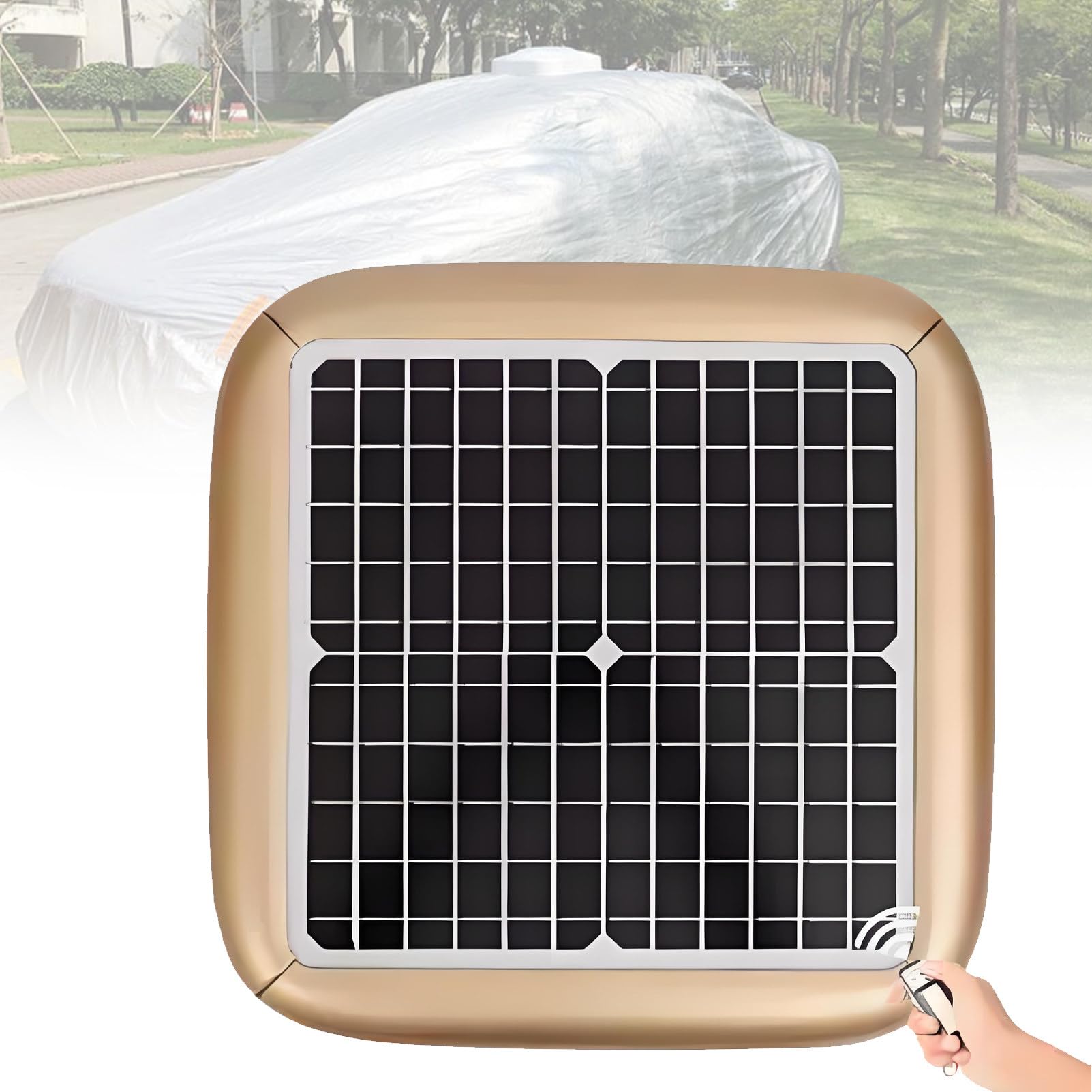 Ofyphth Car Cover Solar Charging, Fully Automatic Outdoor Car Cover, Intelligent Remote Control Electric Shrinkage Car Window Covers, Portable Sun and Weather Shelter, with Anti-theft Device. Gold-2L