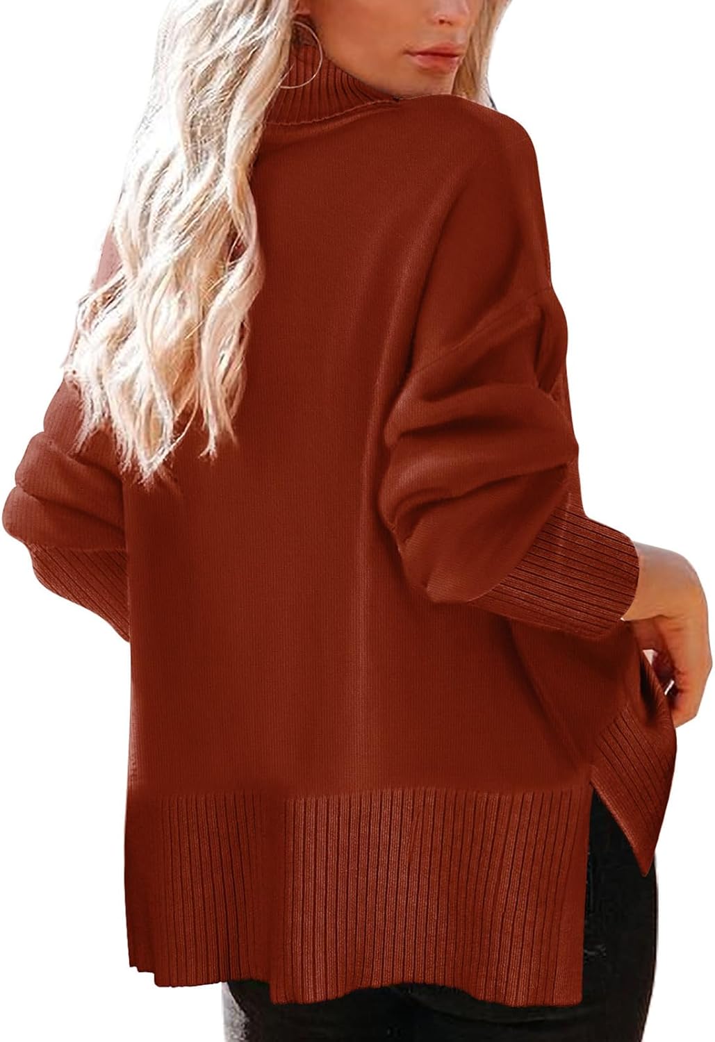 Glanzition Sweaters for Women Turtleneck Side Split Oversized Pullover Tops - Image 4