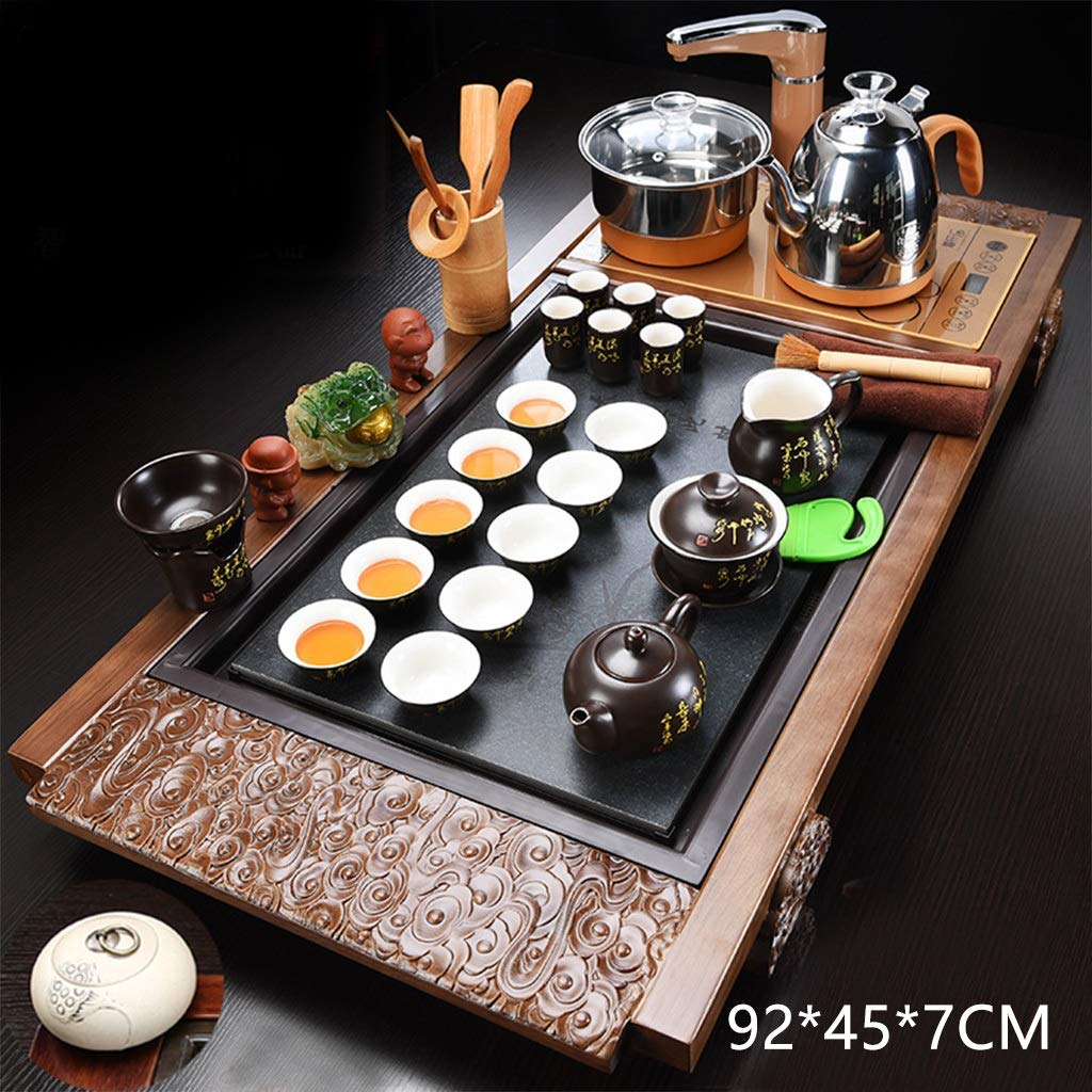 手作り陶器のミニ茶具セット ― 木製トレイ付き Amazon｜カンフーティーセット 木製茶板カンフー茶ツール