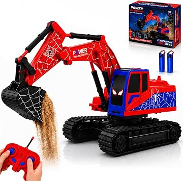 Remote Control Excavator for Kids, RC Construction Excavator with Movable Arm, 2 Rechargeable Batteries and Auto Demo Mode, Birthday Gifts for Boys and Girls Ages 3-5, 4-7, 8-12