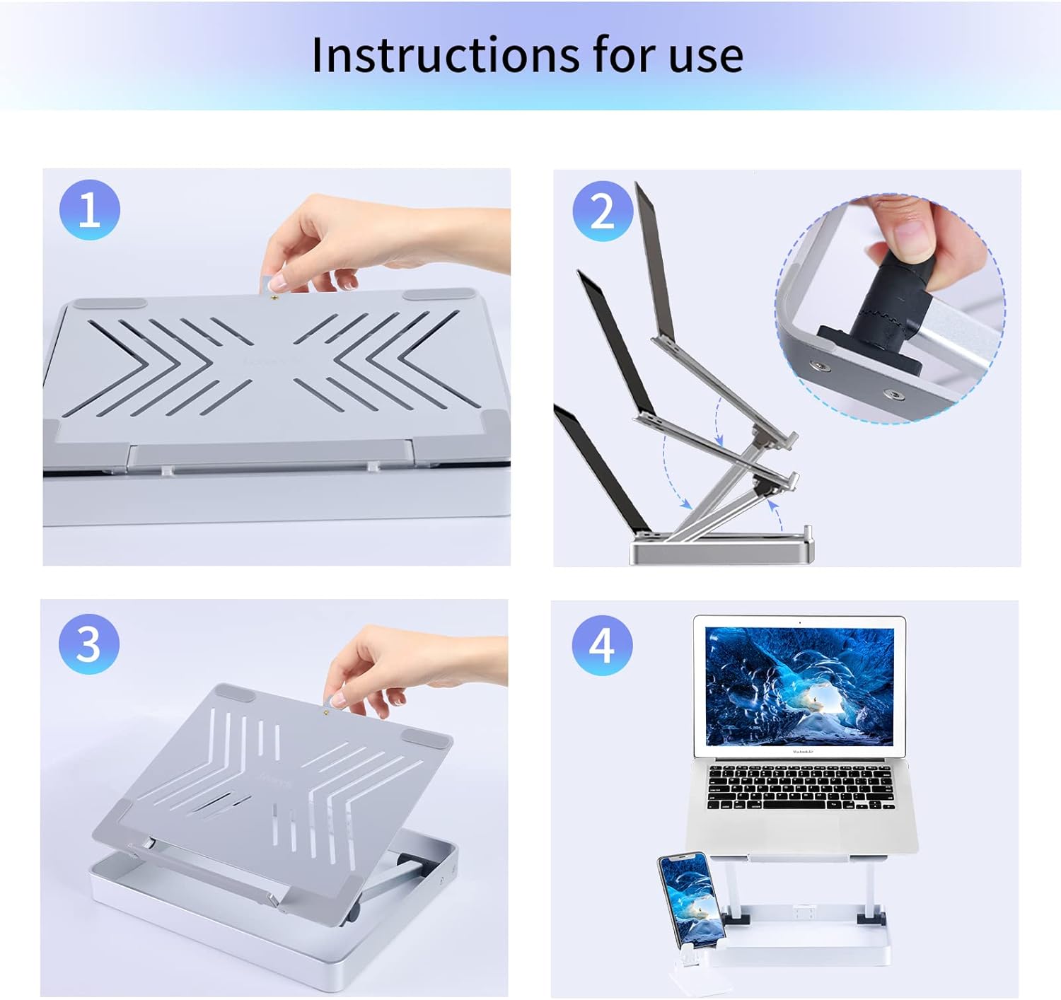 Yimiu Adjustable Laptop Stands,Ergonomic Computer Stand with Heat-Vent,for MacBook Pro/Air Pro All Laptops,Reinforced Aluminum Alloy Desk Accessories with Workspace Organizers (Silver) : Electronics