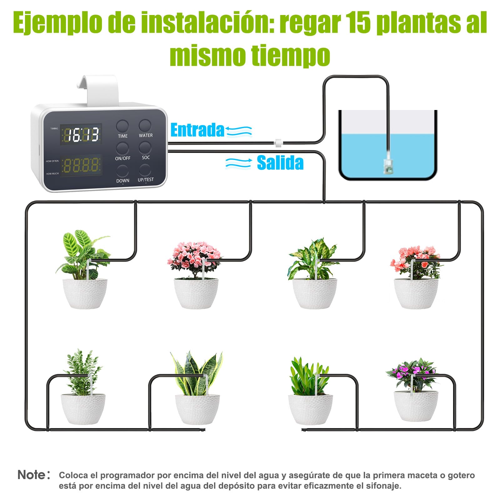Sistema de Riego Automático, Kit de Riego por Goteo DIY, Sistema de Riego Recargable con Alarma de Escasez de Agua y Falta de Energía