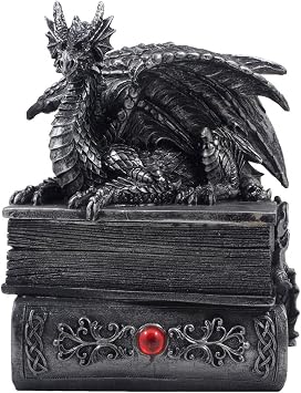 Mythical Guardian Dragon Trinket Box Statue with Hidden Book Storage Compartment for Decorative Gothic & Medieval Decor and Figurines As Jewelry Boxes or Fantasy Gifts for Office Study-Library