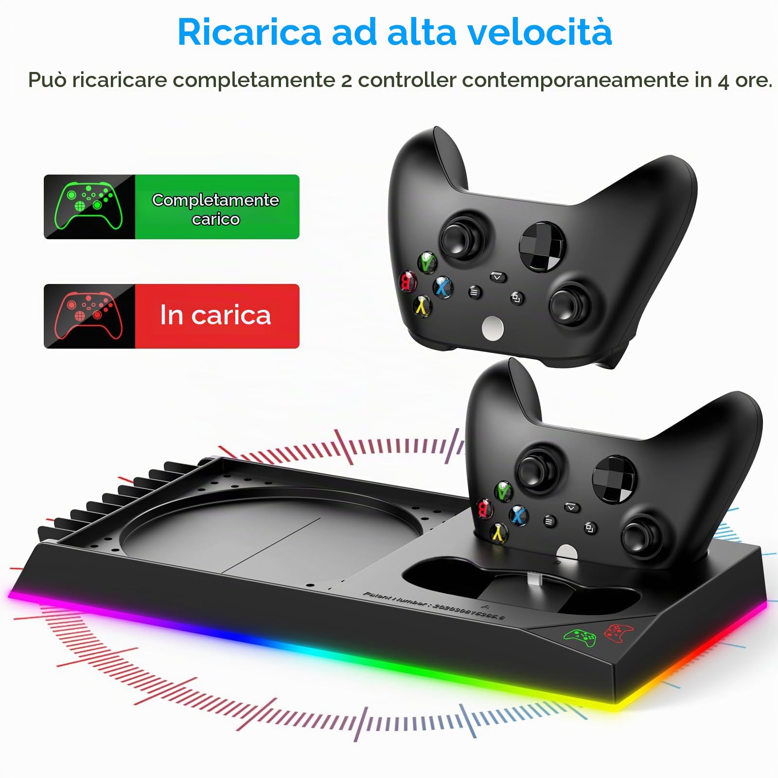 FYOUNG Supporto di raffreddamento aggiornato e stazione di ricarica per console e controller Xbox Series X, sistema di raffreddamento della ventola con 15 luci RGB e 2 batterie ricaricabili da 1400