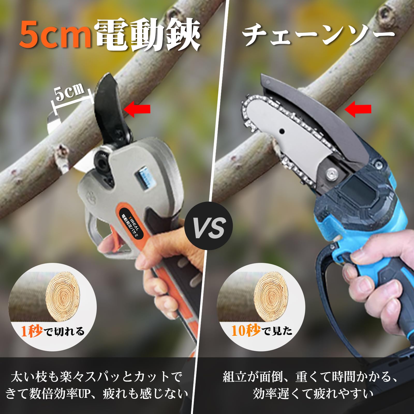 YIREAL 電動剪定バサミ 50mm 本体 Amazon.co.jp: 電動バサミ 【強いパワーの50mm大口径モデルが進化