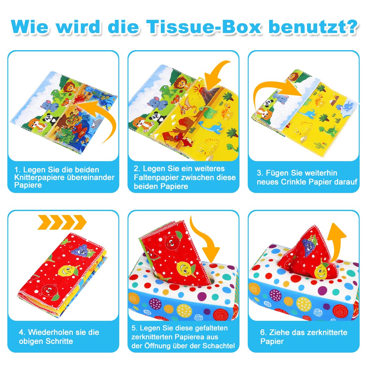Baby Tissue Box Toy - Montessori Sensory Toy For Infants 6-12 Months With Multiple Activities
