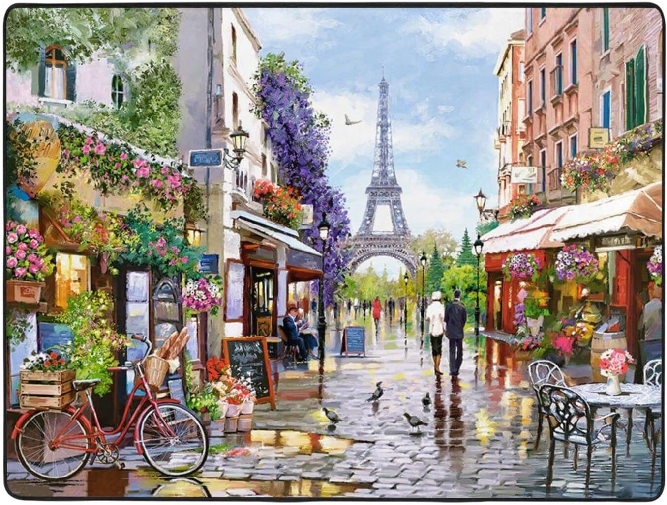 París Street Scene Eiffel Tower Alfombra de decoración del hogar, alfombra de franela para sala de estar, alfombra de dormitorio, alfombra de habitación infantil