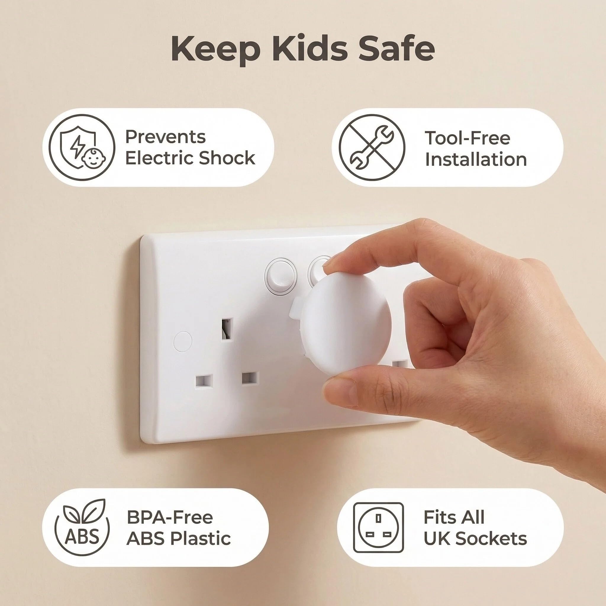 Baby Safety Socket Covers 10 Pack, Child Proof 3-Pin UK Plug Protectors, BPA-Free Socket Guards for Home Indoor, Easy to Install White — view 5