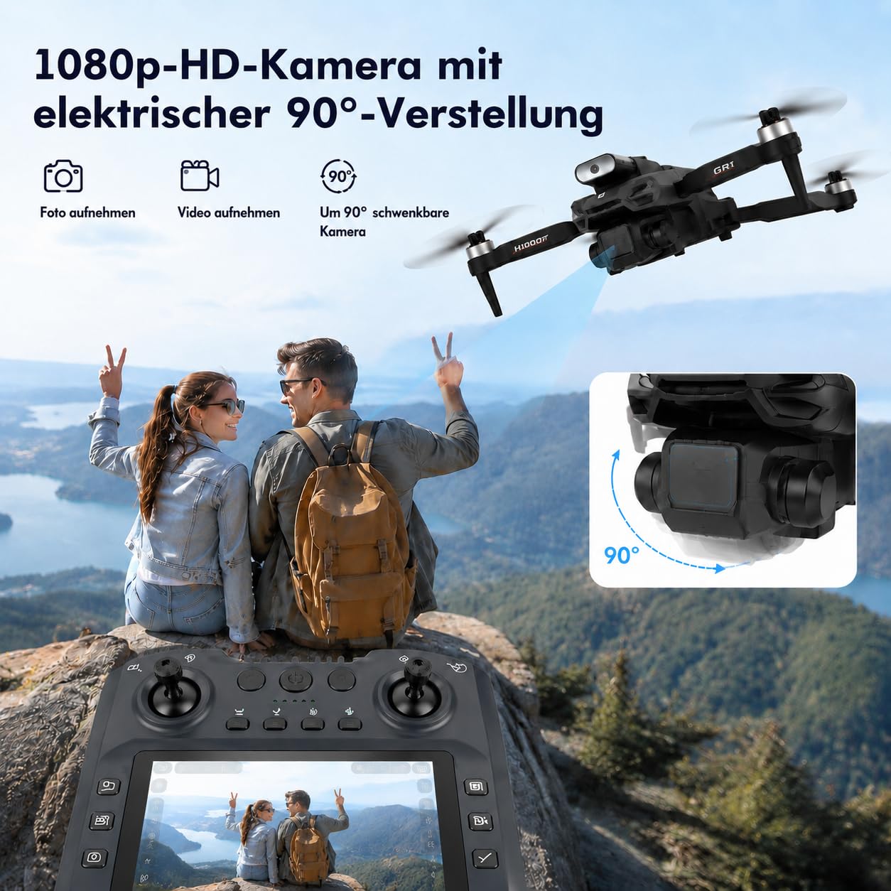 4,3"FPV-Drohne mit integriertem Bildschirm, Hindernisvermeidung, 1080P Kamera, bürstenloser Motor, 20Min Flugzeit, faltbar,One-Touch Start/Landung, für Erwachsene&Anfänger