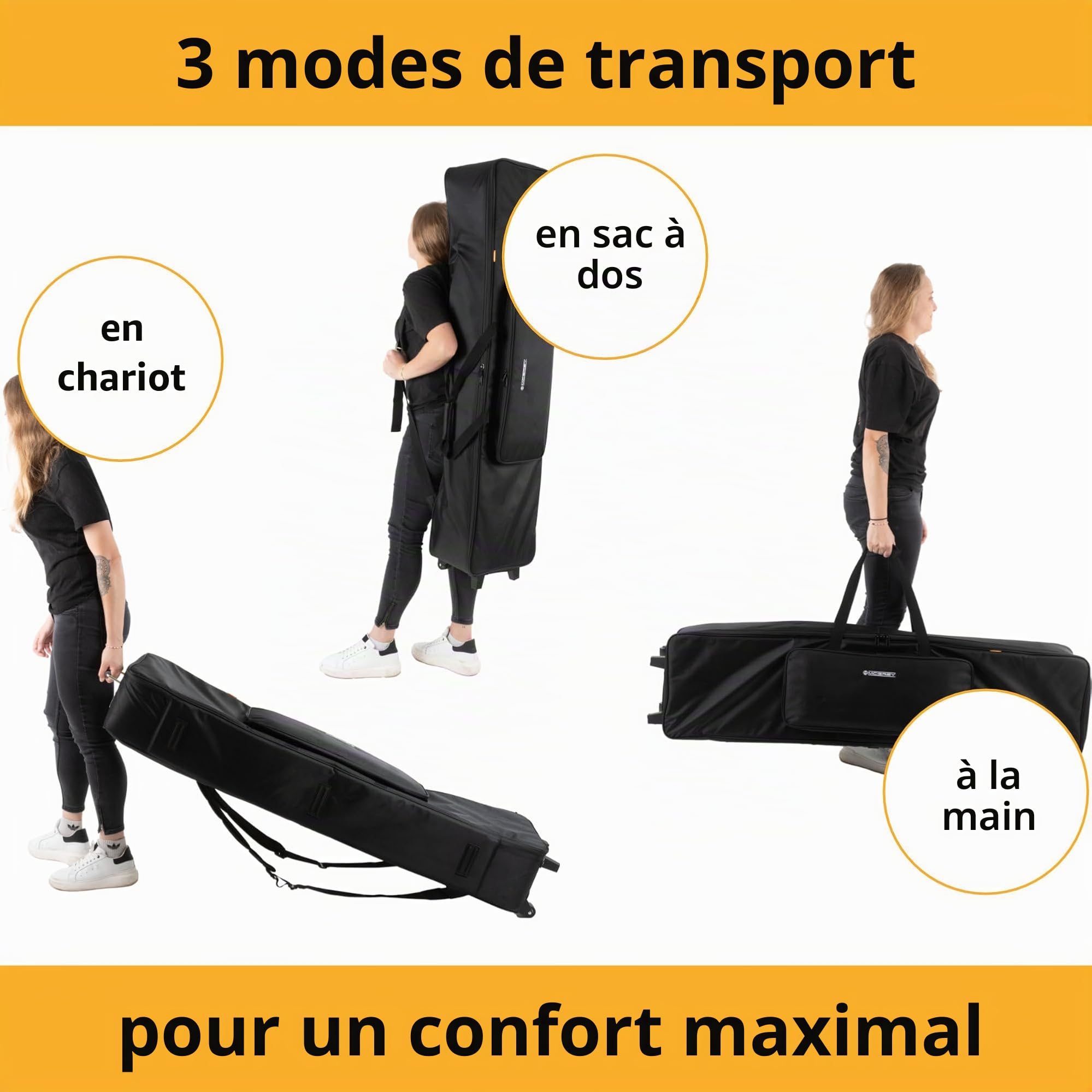 McGrey KBT-3122-88 Keyboardtrolley, Poignée de transport auto-agrippante | Valise roulante légère pour pianos 88 touches, Matériau résistant à l'eau, protège contre l'humidité & la poussière, Poids: 3