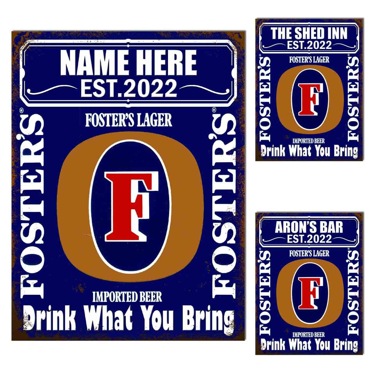 Personalised Home Bar Metal Tin Sign Plaque Fosters Man Cave Shed Bar Tiki Bar Garden Bar Fathers Day Gift Poster Print Dad Mum Ref 0220 PER (8x6 inches (Approx) 20cmx15cm)