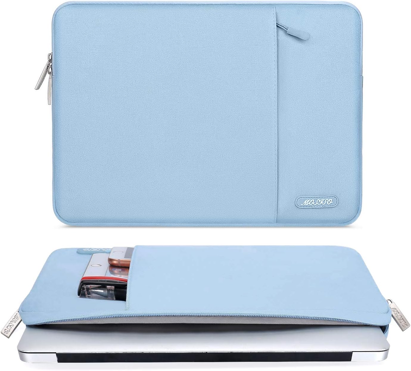 MOSISO Laptop Case 13.3 inch, 13-13.3 inch Laptop Sleeve Compatible with MacBook Air/Pro 13/Pro 14 M5 M4 M3 M2 M1, HP Dell ASUS Lenovo,Polyester Vertical Computer Sleeve Bag with Pocket, Air Blue - Image 2