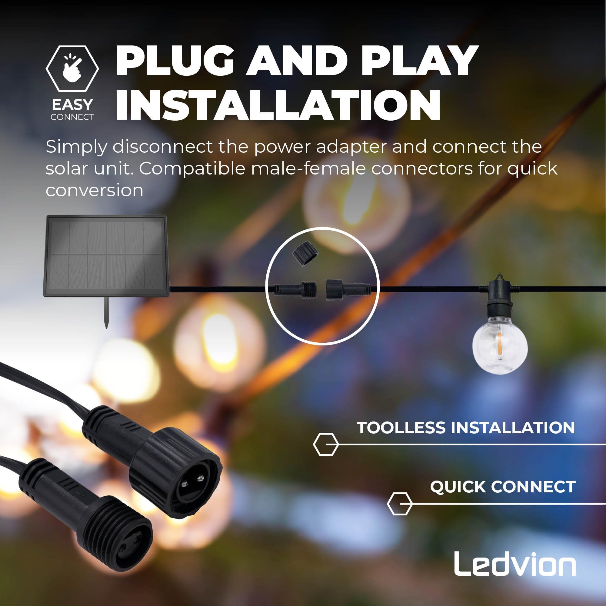 Ledvion - Catena Luminosa, 42 Metri Solaree, 75x E12 LED, IP44 Impermeabile, 2700K, G40, Plug & Play, Collegabile