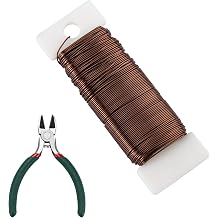 Floral Flexible Paddle Wire 22 Gauge with Wire Cutter for Flower Arrangement, Crafts, Christmas Wreaths Tree, Garland Brown