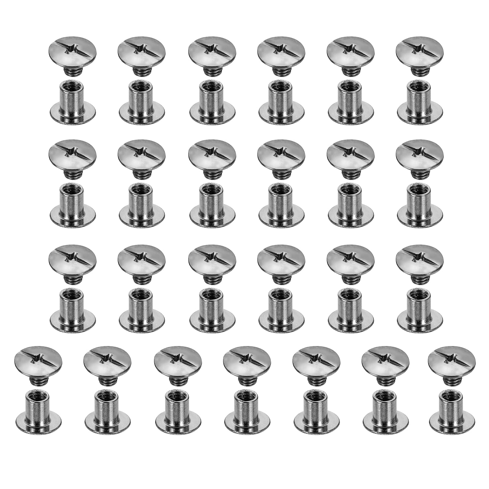 sourcing map 25set Chicago Screw M5x6mm Phillips Nail Rivet Stud Bolts Rivets Binding Post Screw for DIY Craft Leather Belt Bag Bookbinding, Gunmetal