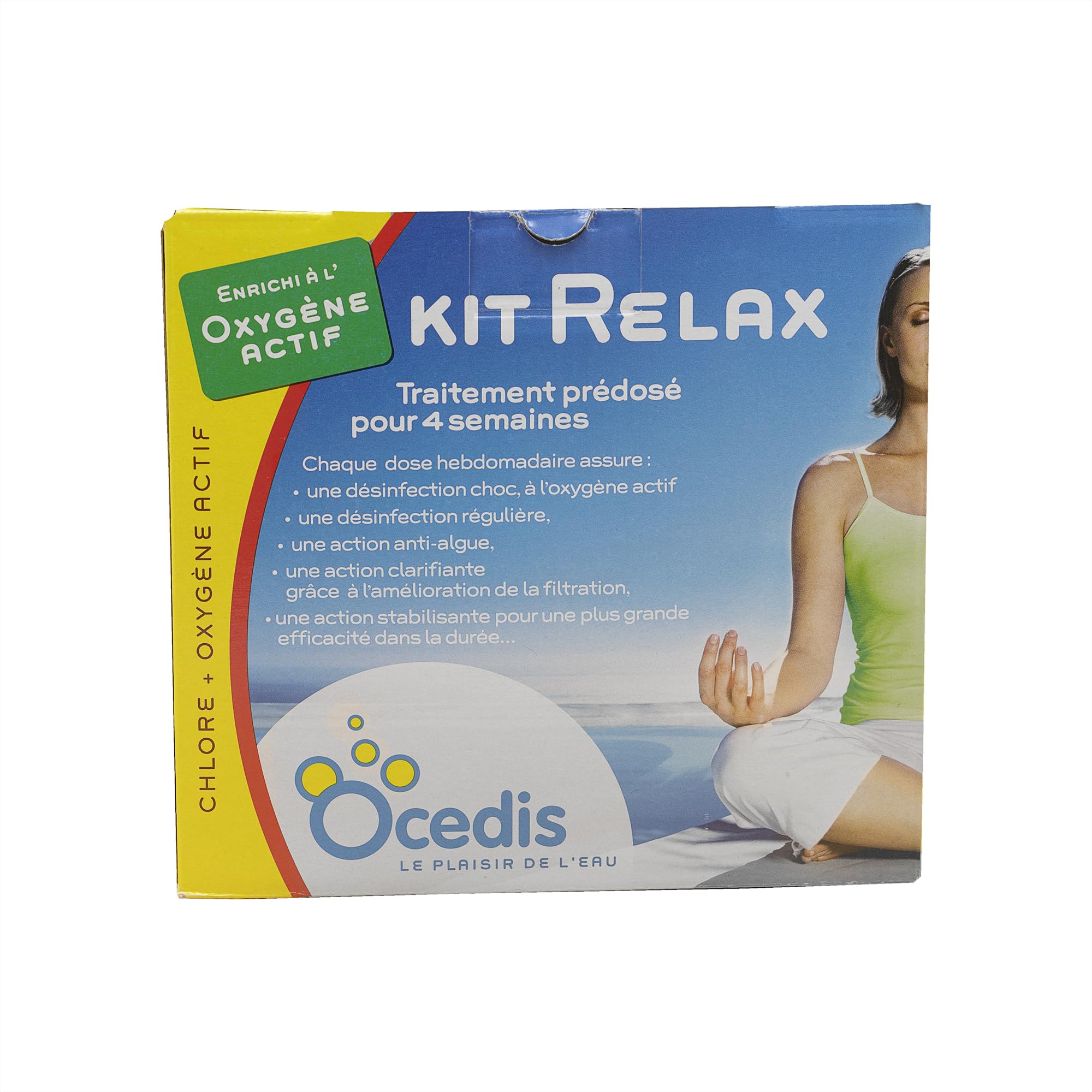 OCEDIS KIT Relax 50m3 | Chlore Lent Stabilisé Multiaction et Oxygène Actif Choc - Désinfection Régulière Mulitfonction avec Action Choc et Anti-algues - Traitement prédosé + 10 Tests HPS OFFERTS 6en1