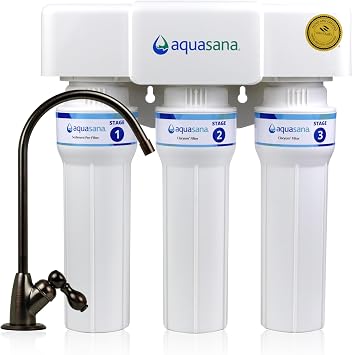 Aquasana Under Sink Water Filter | 3-Stage Max Flow Filtration | Reduces up to 99.99% of PFAS, Lead, Chlorine, More | Under Counter Drinking Water Filter | Oil-Rubbed Bronze Faucet | AQ-6300M-ORB