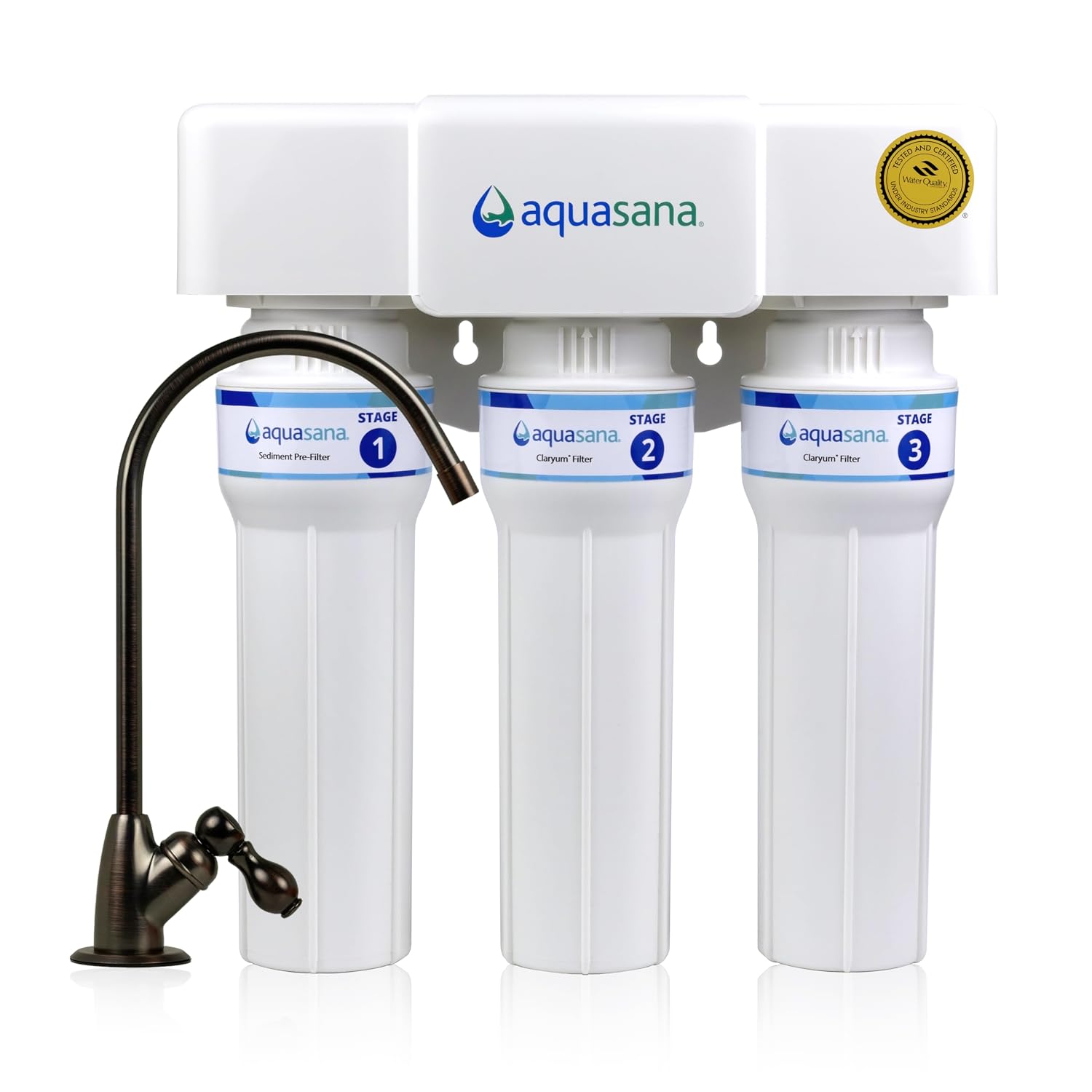 Aquasana Under Sink Water Filter | Claryum 3-Stage Max Flow | AQ-6300M-ORB