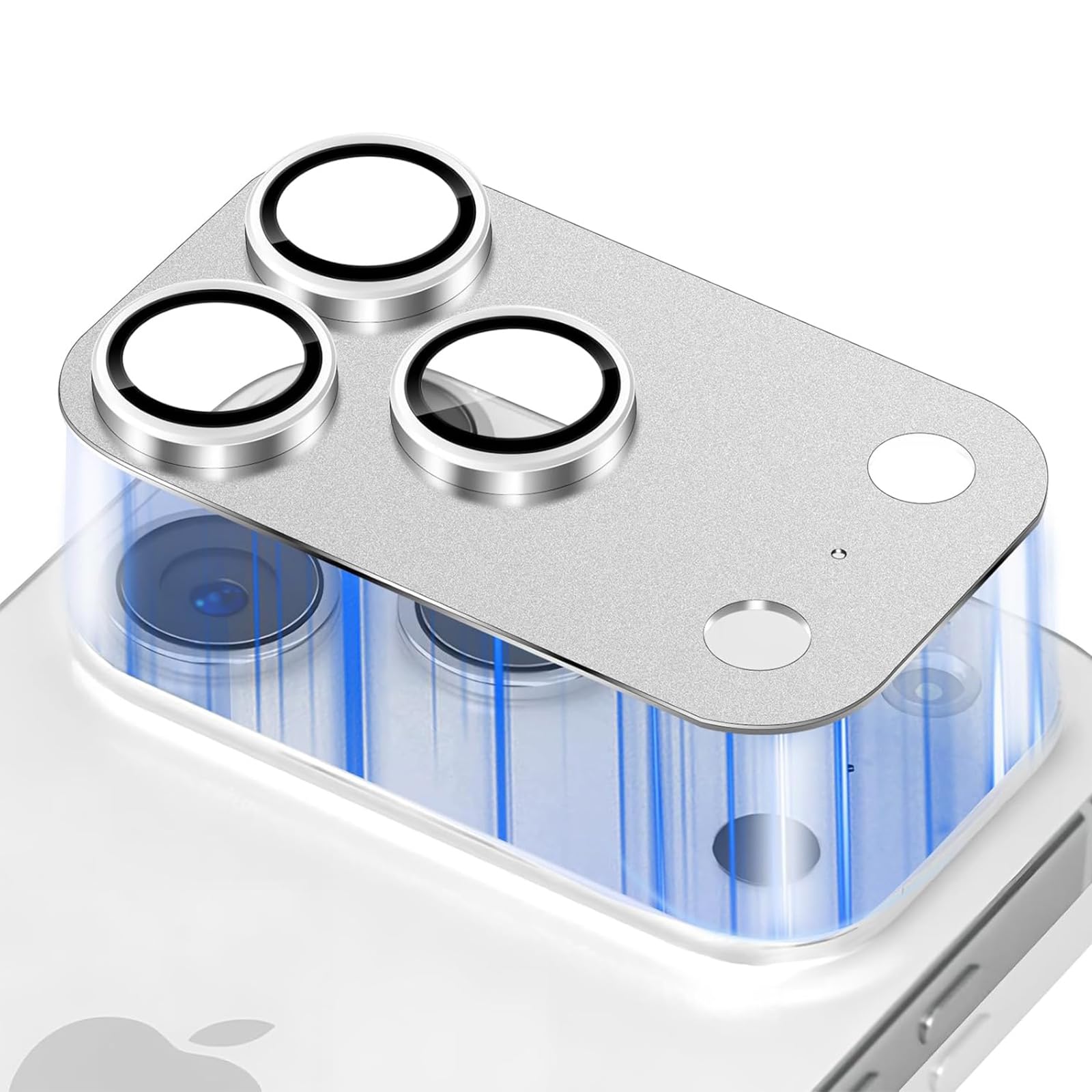 Miomg カメラフィルム iPhone 17 Pro Max 用 カメラ保護 アルミ合金製 + 硬度9H 強化ガラス レンズカバー レンズ保護 カメラカバー 全面保護 耐衝撃 露出オーバー防止 黒縁取り 高透過率 アイフォン17プロマックス 対応(シルバー)