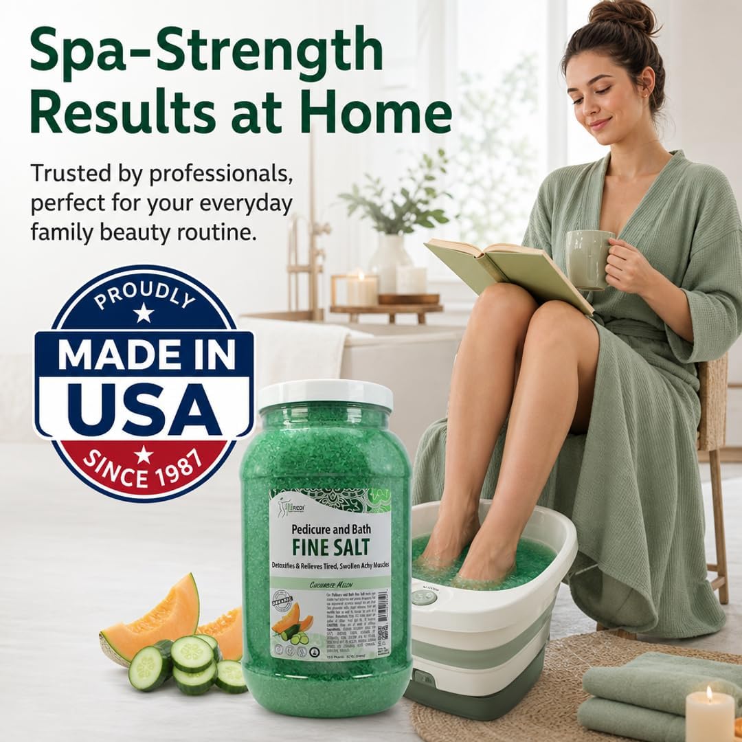 SPA REDI - Detox Foot Soak Pedicure and Bath Fine Salt, Cucumber and Melon, 128 Oz - Made with Dead Sea Salts, Argan Oil, Coconut Oil, and Essential Oil - Hydrates, Softens and Moisturizes