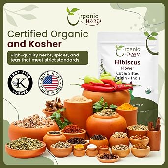 Organic Way Dried Hibiscus Flower Cut & Sifted - Herbal Tea (16 Oz)