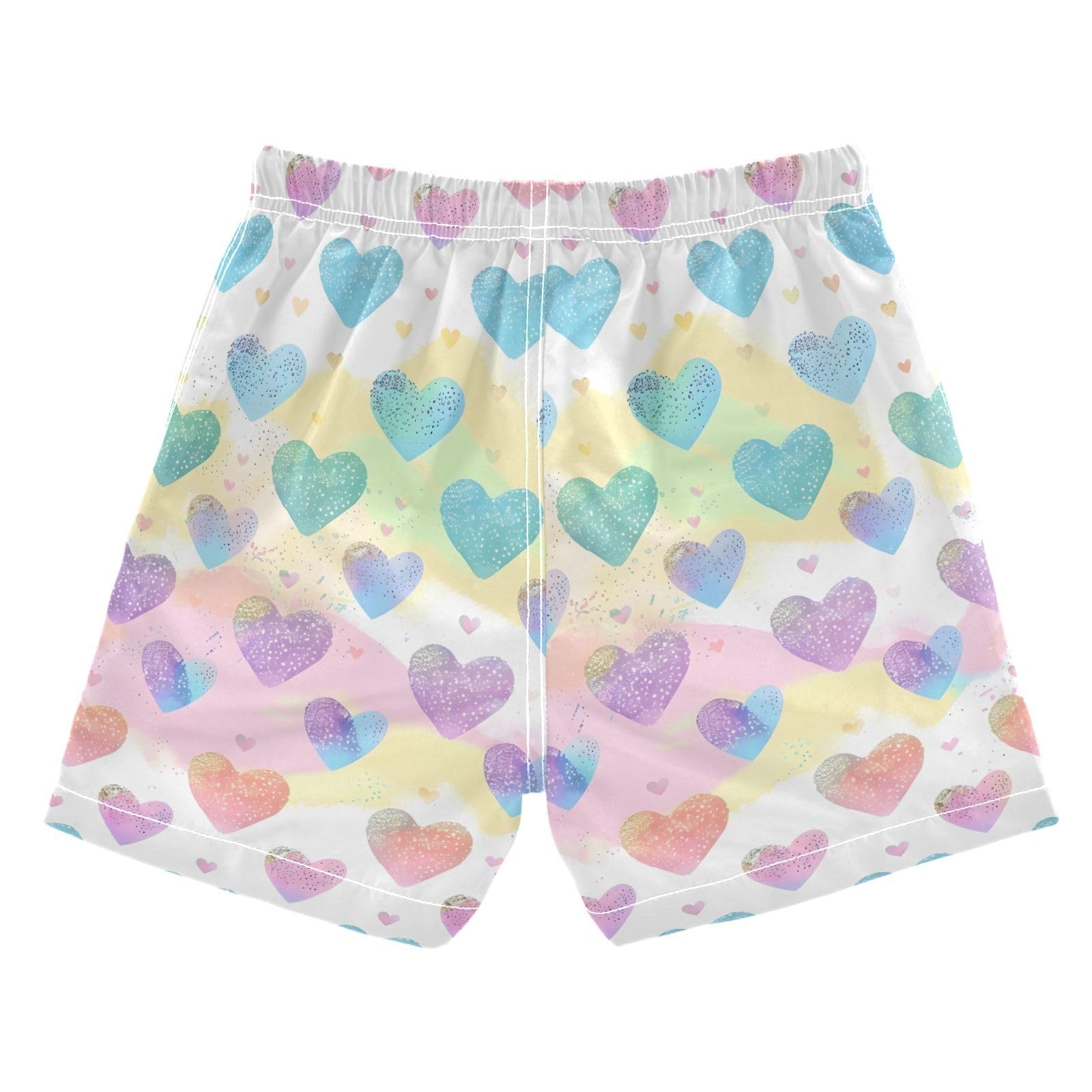 Rainbow Glitter Hearts Boys Swim Trunks Toddler Shorts Swimwear Boardshorts