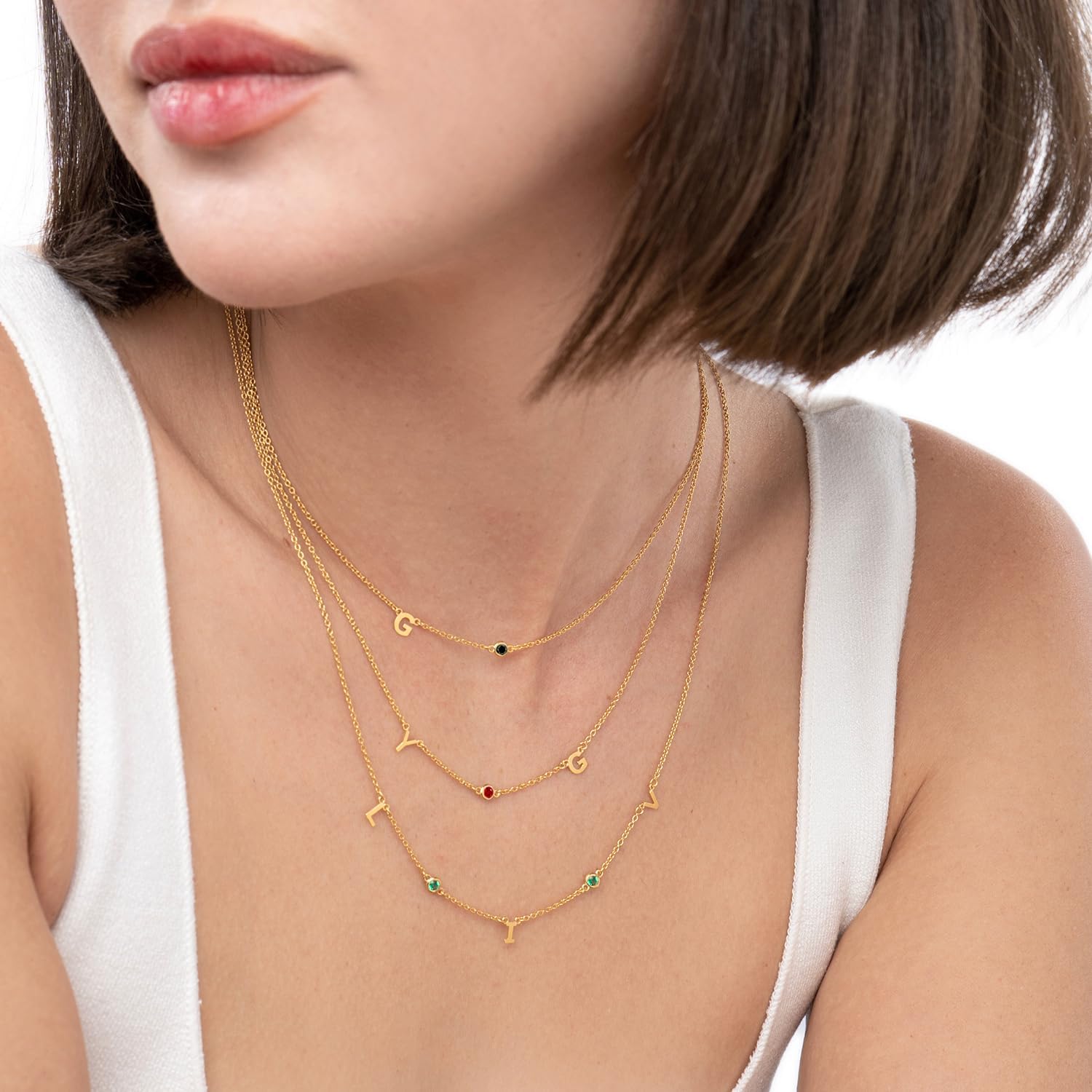 OAK & LUNA - Inez Multi Initial Necklace with Diamond or Gemstone Options - Personalized Letter Necklace - Gift for Mother's Day, Anniversary