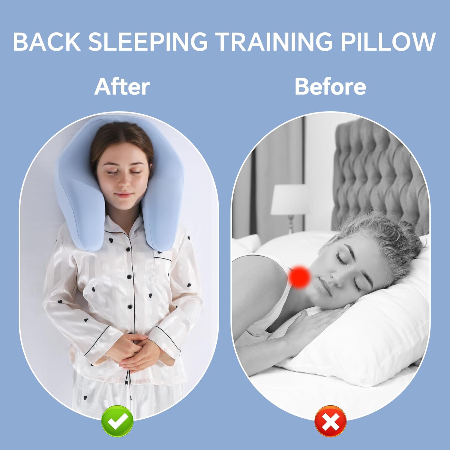 ROYALAY Back Sleeping Training Pillow Wrinkle Prevention, Memory Foam Beauty Pillow for Neck Shoulder Support, Sleep on Your Back Reduces Pressure on Skin