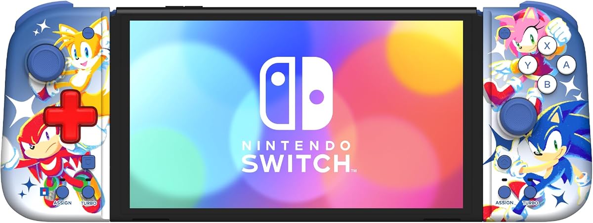 Controlador ergonómico HORI Nintendo Switch Split Pad Compact (Sonic the Hedgehog Edition) para modo portátil, con licencia oficial de Nintendo y SEGA
