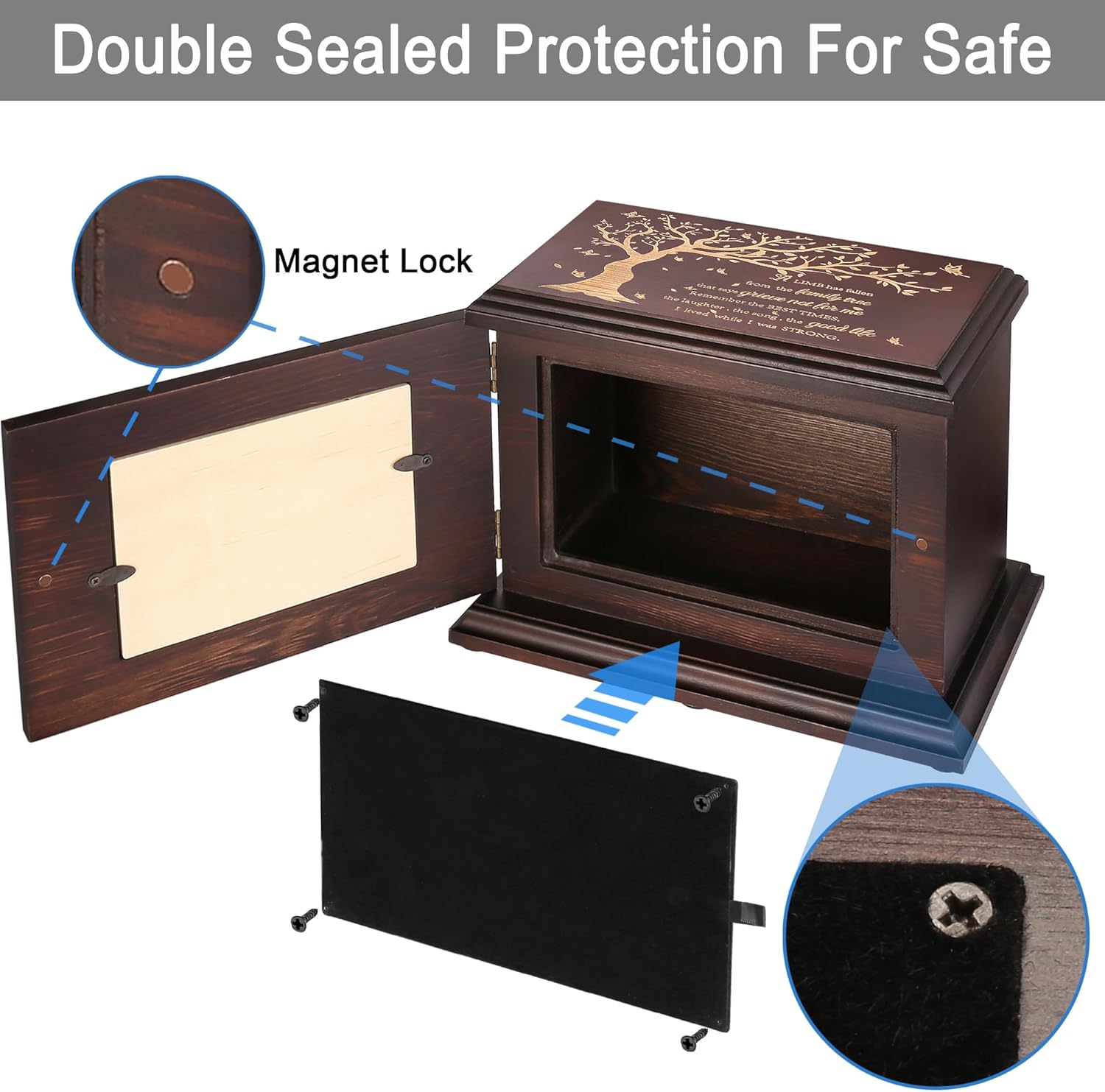 Cremation Memorial Urns for Human Ashes Adult Male Female, Wooden Picture Frame Urns Box and Casket for Men Women Child, Burial Funeral for Ashes, Holds Up to 250 LBS