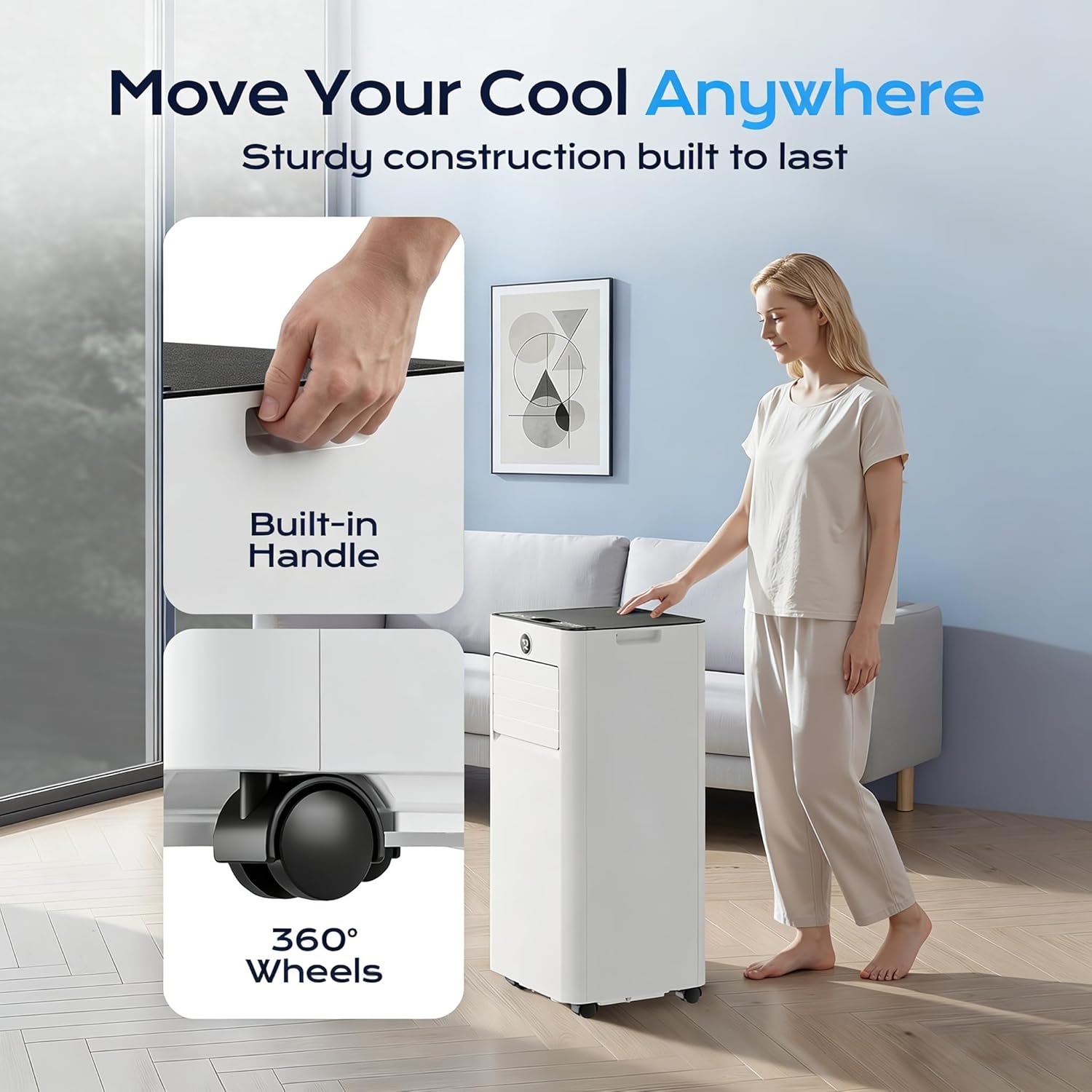 Tehanld 8,000 BTU Portable Air Conditioner, 4-in-1 AC Unit with Sleep, Cool, Dehumidifier & Fan, Cools up to 350 sq.ft, Remote Control, 24H Timer & Window Mount Kit, Bedroom