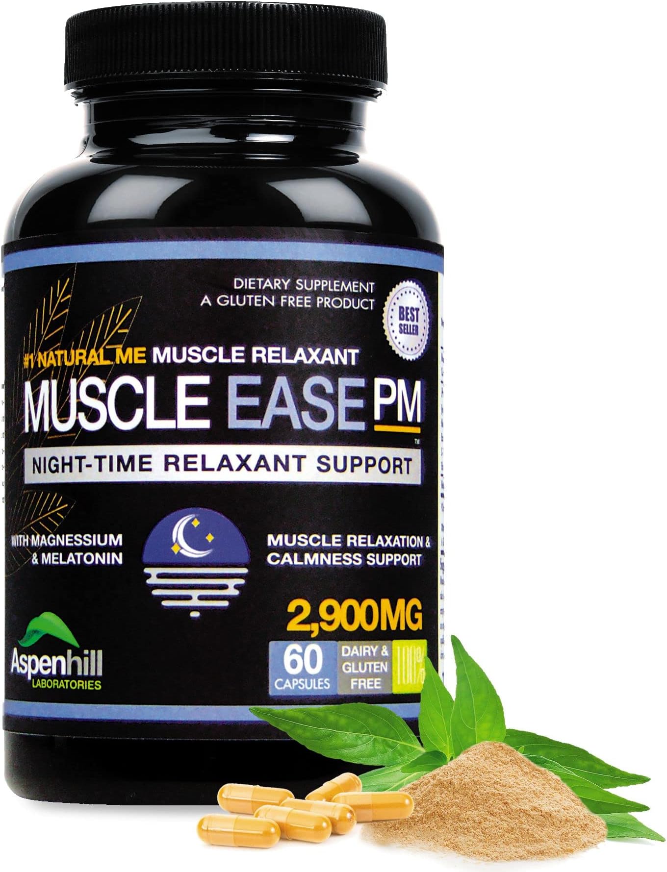 Night-Time Muscle Relax Muscle PM - 2,900mg Maximum Strength Relaxant with Magnesium Glycinate. Gluten Free – 60 Capsules (Packaging May Vary)