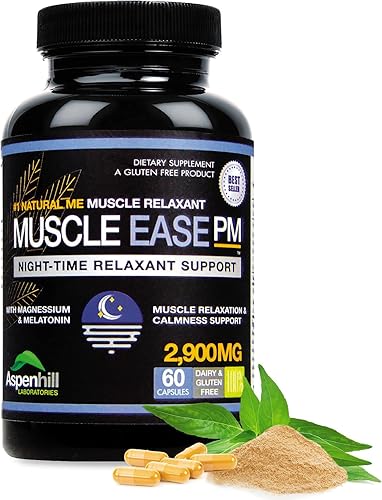 Alivio relajante nocturno 2900 mg de máxima fuerza con glicinato de magnesio para músculos doloridos. Sin gluten, 60 cápsulas (el embalaje puede