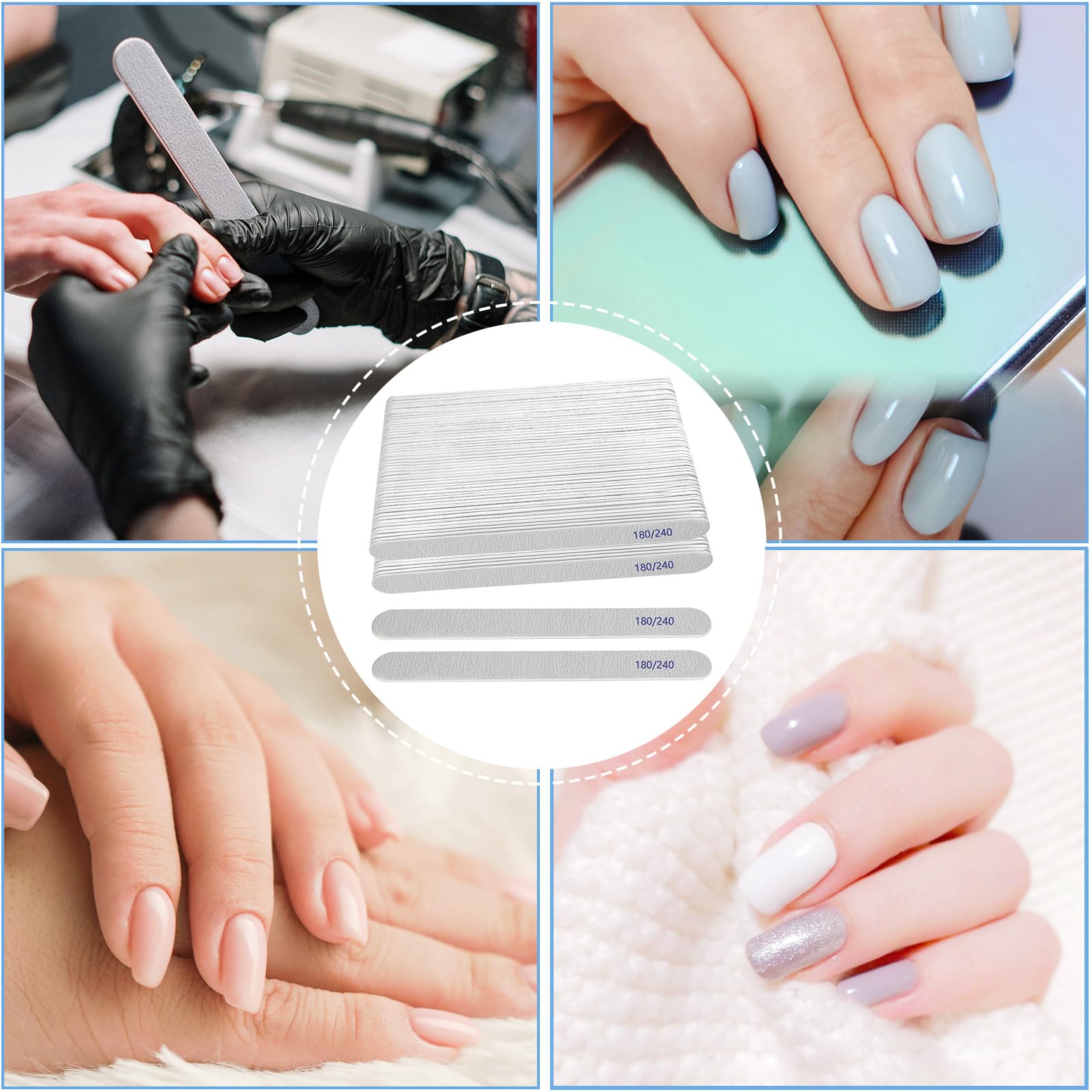 Nagelfeile (100 Packungen), Schmirgelbretter für Nägel, Körnung 180/240, Nagelfeilen für Naturnägel, Holz, doppelseitige Emory Fingernagelfeilen, professionelle wiederverwendbare Maniküre, Pediküre,