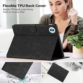 Case for Honor Pad 10 12.1-inch 2025, Slim with Stand Hard Back PU Leather Cover for Tab Honor Pad 10 Tablet, Honeycomb Pattern Holder Multi-Viewing Angles, Black