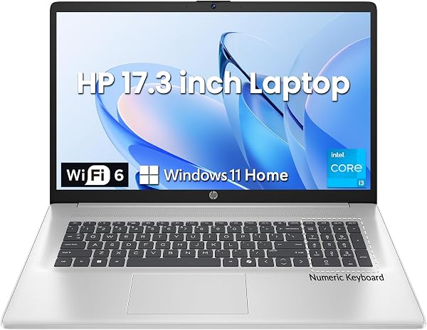 HP 17 Inch Laptop Computer, 17.3" Laptop PC for Home&Business, Intel 8-Core i3, HD+(1600x900) Anti-glare Large Screen, Custom 8GB/16GB/32GB RAM+256GB/512GB/1TB/2TB SSD, Copilot AI, Windows 11 Home