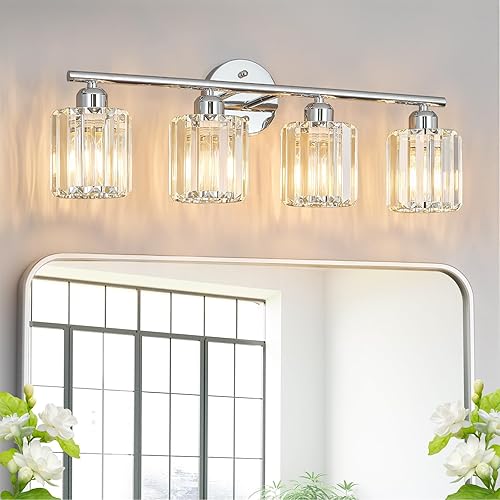 Miniatura 18 de Moderna lámpara de tocador de cristal de 2 luces, lámpara vertical de baño de níquel cepillado sobre espejo para tocador y lavabo, compatible con
